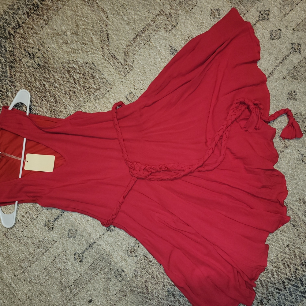 Chic Red Dress with Braided Belt